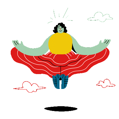 Illustration of a floating woman floating in space in zen mode