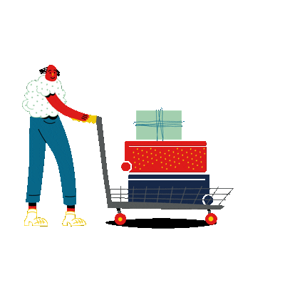 Illustration of a traveler with suitcases on a cart