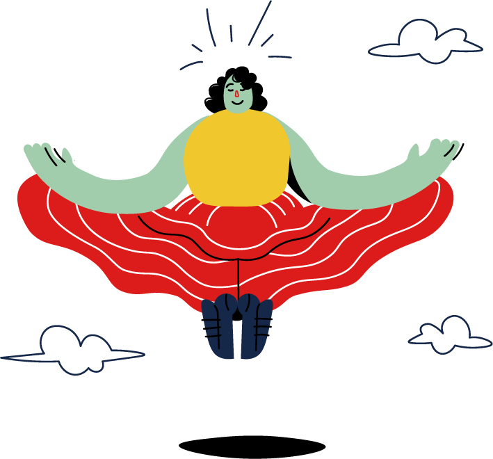 Illustration of lady inspired and floating in the air